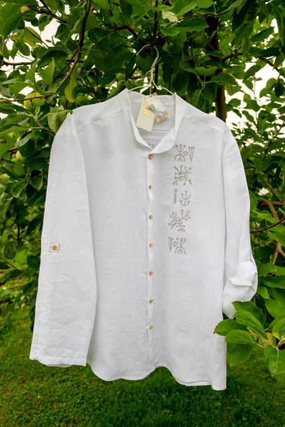 istock Linen shirt with national handmade embroidery. 2186332732