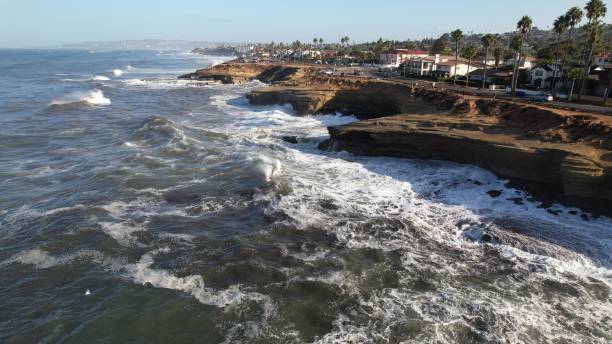 Coastline and waves at Ocean Beach, San Diego.