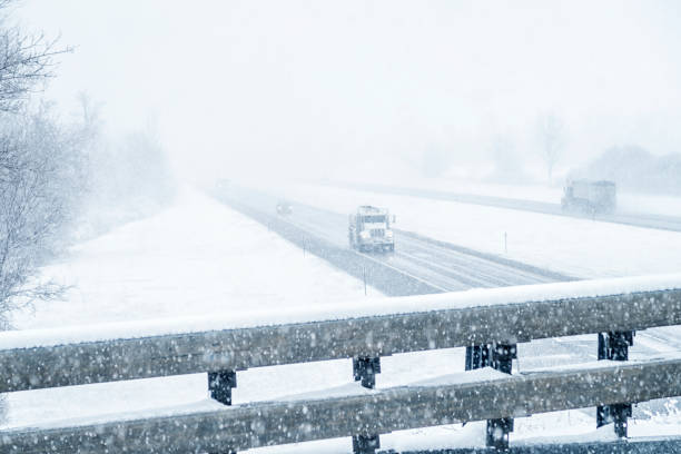 Car driving on snow road 