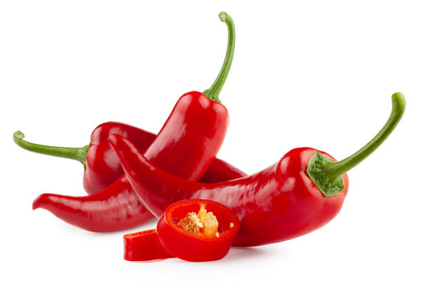 istock Red jalapeno peppers with slices on white background 2186343951