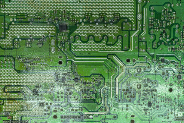 Green board from the LCD TV. Close-up, top view.