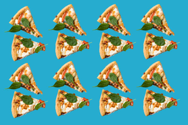 istock Delicious pizza slices on blue background 2186346274