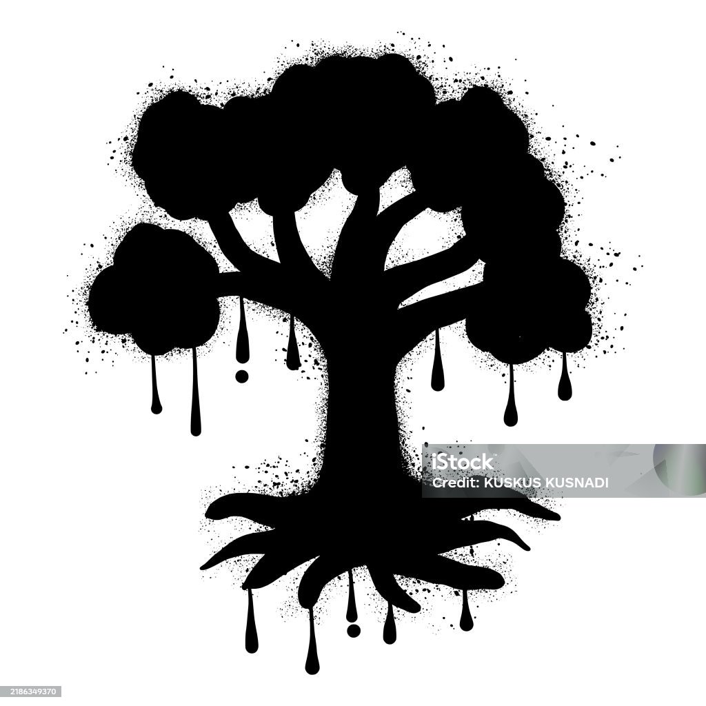 Abstract Tree Graffiti Tree With Black Spray Paint Graffiti Stock Illustration - Download ...