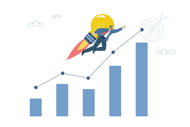 istock Growth or business progress achieves goals beyond expectations, Successful business ideas, Investments that exceed expectations, Businessman flying with light bulb and high growth bar graph. 2186352950