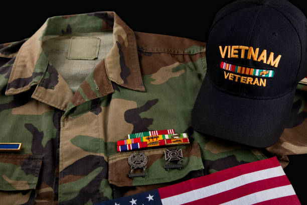 istock Vietnam veterans cap, jacket, and military decorations 2186355235