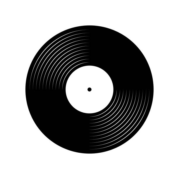 ilustraciones, imágenes clip art, dibujos animados e iconos de stock de símbolo de disco de vinilo, disco de placa en blanco y negro, ilustración vectorial - disco equipo informático