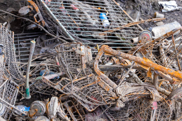 istock River pollution, closeup garbage dump after cleaning the river, background with copy space 2186362446