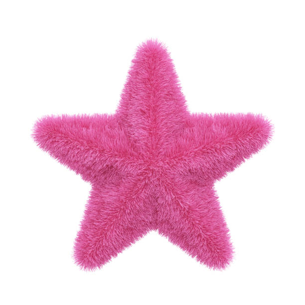 Cute pink fur or fluffy star-shaped fabric on a white background. Star-shaped fur pillows made of flowing fabric or yarn. Bedroom Home Decor. Object clipping path. 3D Illustration.
