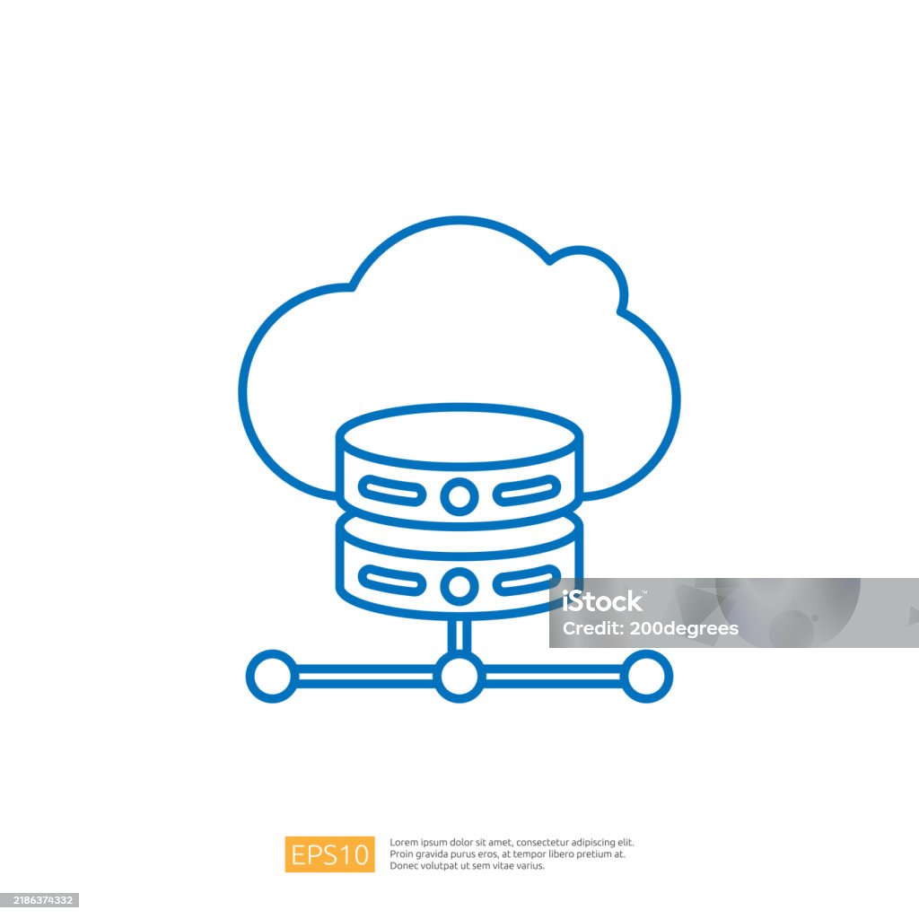 A Simple Line Illustration Depicting A Cloud With Two Stacked Database ...