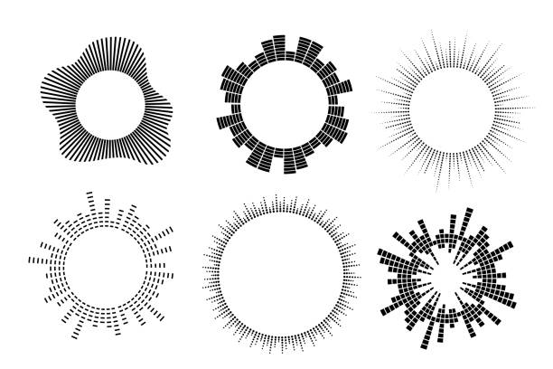 illustrations, cliparts, dessins animés et icônes de onde sonore circulaire. ensemble de barres d’égaliseur de musique. illustrations vectorielles isolées sur fond blanc. - but égalisateur
