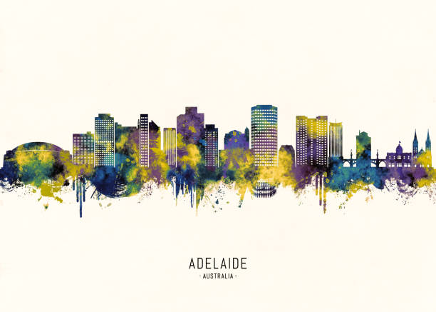 Adelaide City Skyline Blue and Yellow Skyline of Adelaide, the capital city of South Australia adelaide skyline stock illustrations