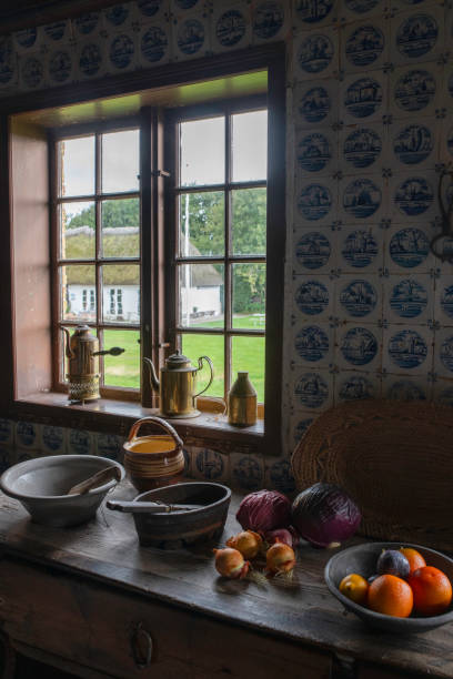 Rustic Kitchen Scene with Vintage Utensils and Fresh Produce