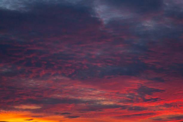 a colorful sky with the sun setting behind clouds