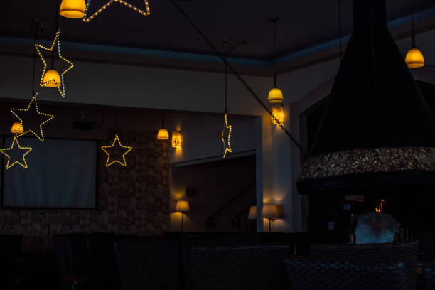 Furniture inside of a modern empty cafe.