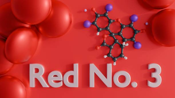 istock 3D molecular structure of Red No. 3 and red candies 2186413668