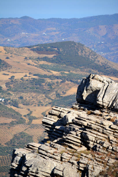 El tornillo rock formations at El Torcal de Antequera, a nature reserve in the Sierra del Torcal mountain range located south of the city of Antequera, in the province of Málaga, Andalusia, Spain. It is known for its unusual landforms and is regarded as one of the most impressive karst landscapes in Europe.
