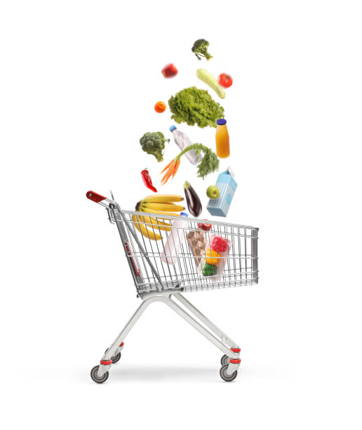 istock Groceries falling inside a shopping cart 2186429422