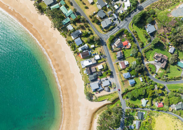 istock Aerial view if idyllic beachside neighborhood. 2186437596