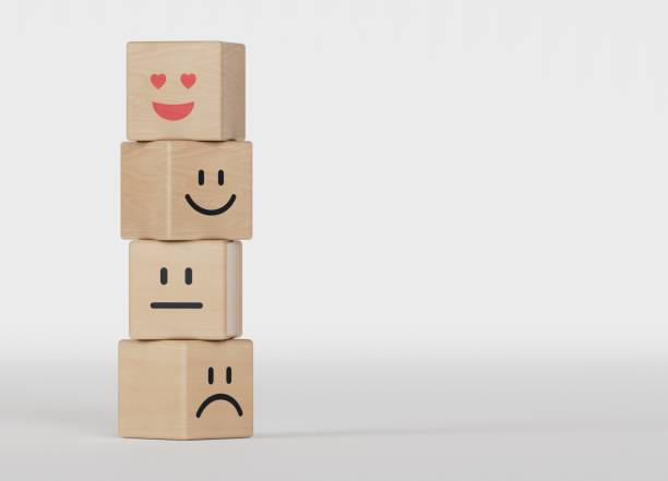 istock Satisfaction and customer service concept, wooden blocks and icons represent satisfaction from service.3D rendering on black background. 2186444433