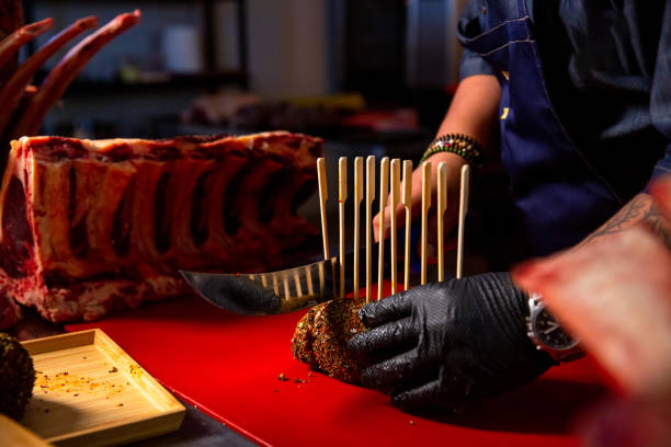 istock Skewered beef roulade scliced and prepared for barbeque. 2186447391