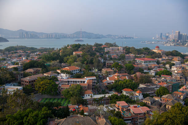 istock Panoramic view on Gulangyu historical buildings and Xiamen business district 2186450708