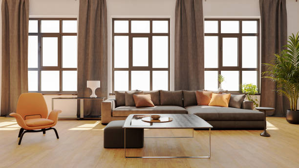 istock Large luxury modern bright interiors Living room mockup illustration 3D rendering image 2186456381
