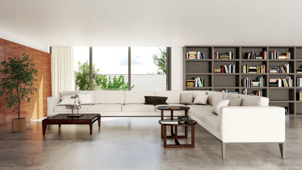 istock Large luxury modern bright interiors Living room mockup illustration 3D rendering image 2186456541