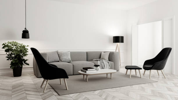 istock Large luxury modern bright interiors Living room mockup illustration 3D rendering image 2186456553