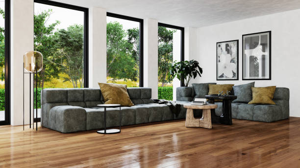 istock Large luxury modern bright interiors Living room mockup illustration 3D rendering image 2186456620