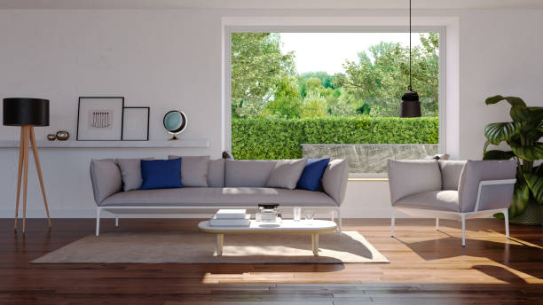 istock Large luxury modern bright interiors Living room mockup illustration 3D rendering image 2186456623