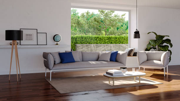 istock Large luxury modern bright interiors Living room mockup illustration 3D rendering image 2186456627