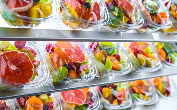 istock Boxes with pre-packaged fruit salads in a commercial fridge 2186457274