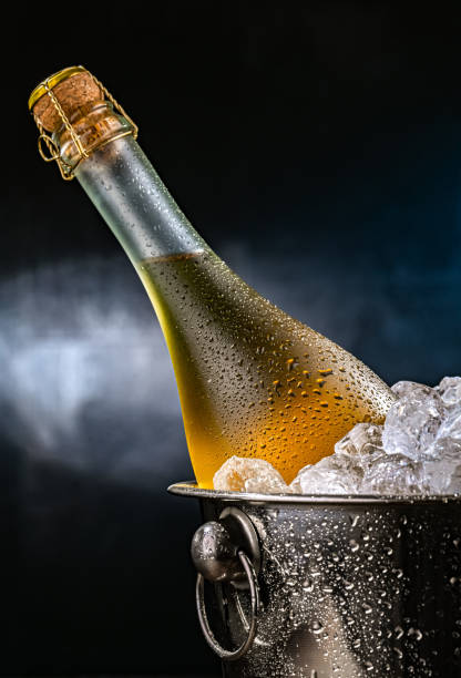 istock Bottle of sparkiling wine in bucket with crushed ice. 2186457301