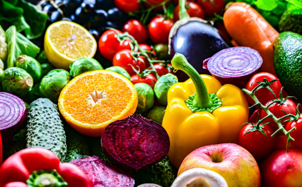 Fresh raw vegetables and fruits.