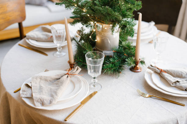 istock Beautiful table setting for Christmas dinner in Scandinavian style 2186461156