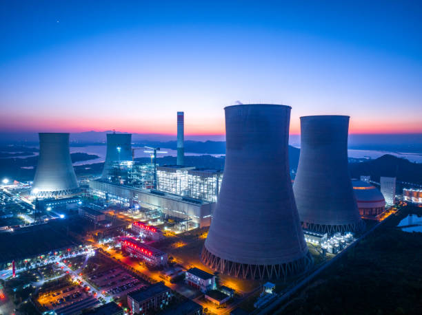 Thermal power plant at sunset, modern concept