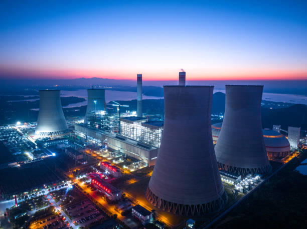 istock Thermal power plant at sunset, modern concept 2186462974