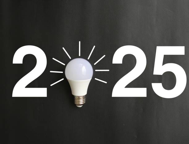 istock 2025 created from led light bulb on background. New Year Concept. happy new year 2025. Creativity inspiration ,planning ideas concept 2186463605