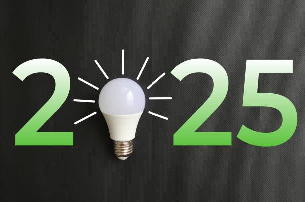 istock 2025 created from led light bulb on background. New Year Concept. happy new year 2025. Creativity inspiration ,planning ideas concept 2186463621