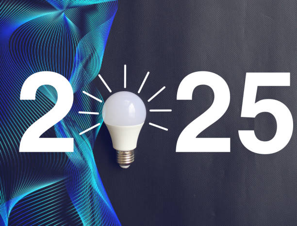 istock 2025 created from led light bulb on background. New Year Concept. happy new year 2025. Creativity inspiration ,planning ideas concept 2186463645
