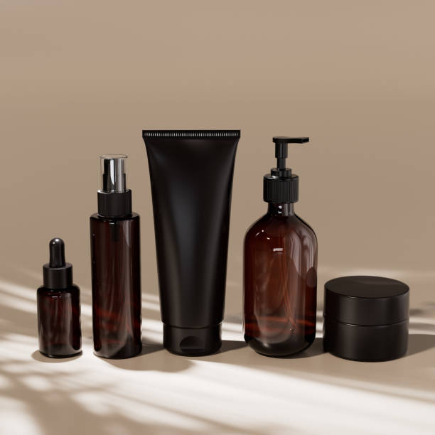 istock Skincare routine cosmetic background. 3d rendering bottle, tube, cream jar with face serum, essence, cleanser, mask, sunscreen and moisturizer beauty products 2186486342