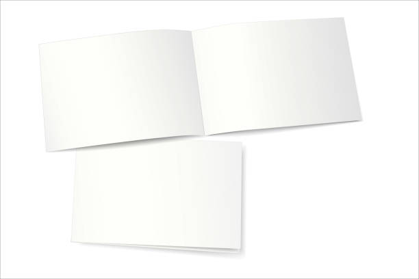 istock Mockup of an open (top) and closed (bottom) two-page booklet, notebook, brochure, magazine, book. White background. 2186487141