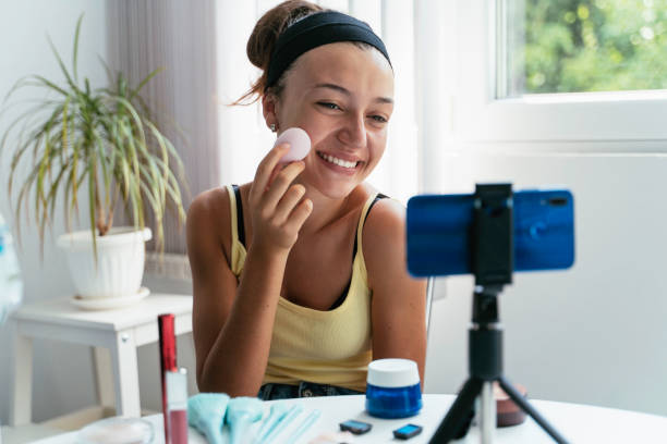 istock Lifestyle influencer filming morning skincare routine 2186498471
