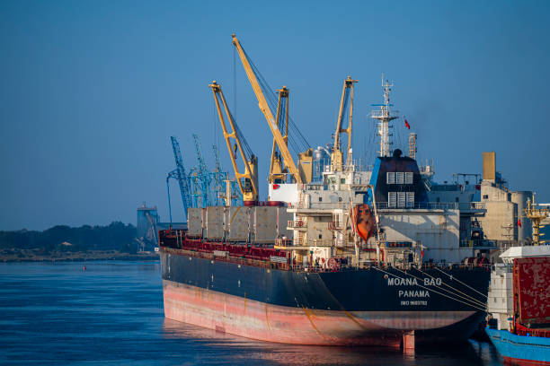 Goa,İndia-January 30,2020:Ship Loading Facility in Port Goa harbor.