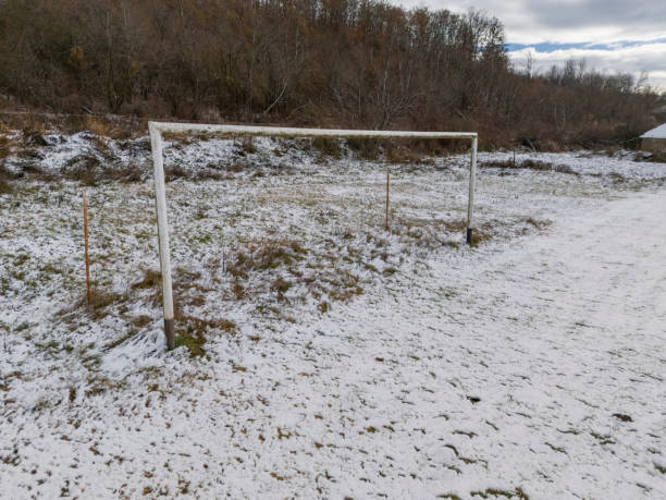 Soccer field in rural scene in winter