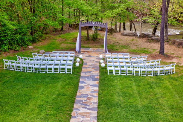 istock Riverside Wedding Preparation with Scenic Natural Backdrop 2186512456