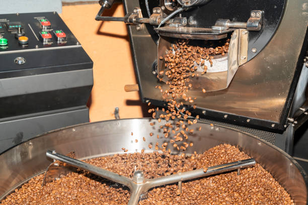 Coffee is roasted in a coffee roasting machine