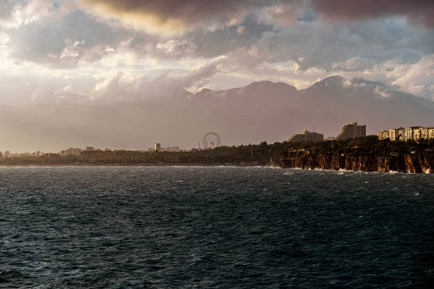 Sunset partly cloudy Antalya landscape ,wallpaper background
