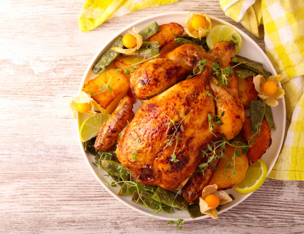 istock Roast whole chicken  on plate 2186529415