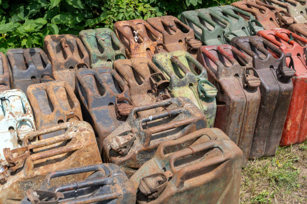 istock Old rusty WWII petrol cans outdoors 2186532317